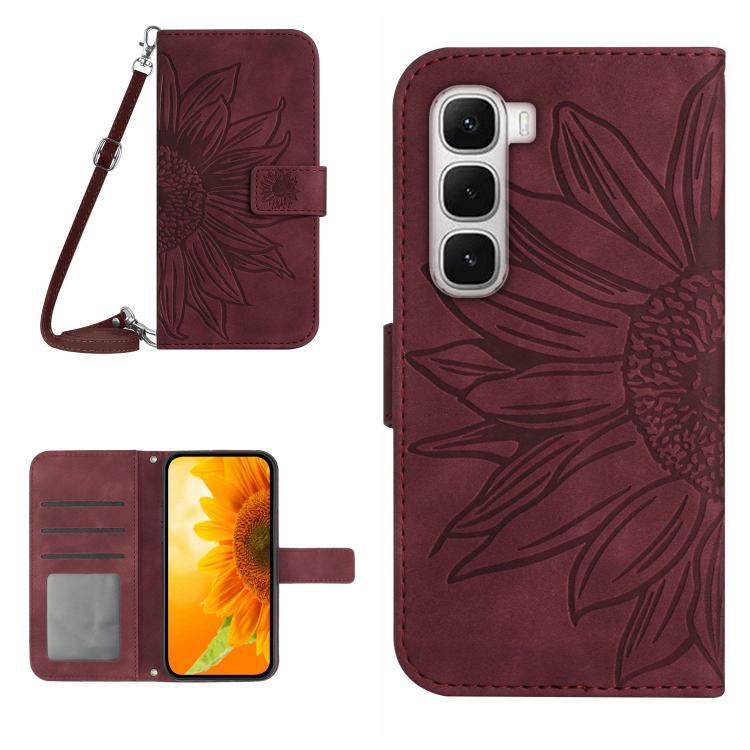For Infinix Hot 60 Pro+ 4G Skin Feel Sun Flower Embossed Flip Leather Phone Case with Lanyard(Wine Red) - free shipping - PMC TechLife - Order now!