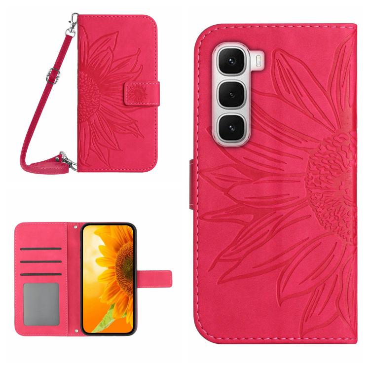 For Infinix Hot 60 Pro+ 4G Skin Feel Sun Flower Embossed Flip Leather Phone Case with Lanyard(Rose Red) - free shipping - PMC TechLife - Order now!
