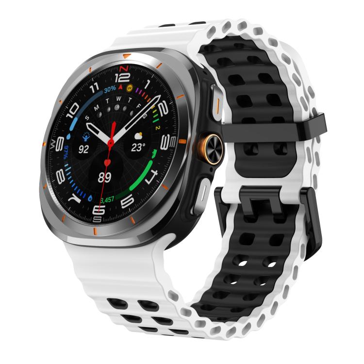 For Samsung Galaxy Watch Ultra 47mm / Ultra 2025 Kalebol Ocean Two-tone Silicone Strap(White Black) - free shipping - PMC TechLife - Order now!