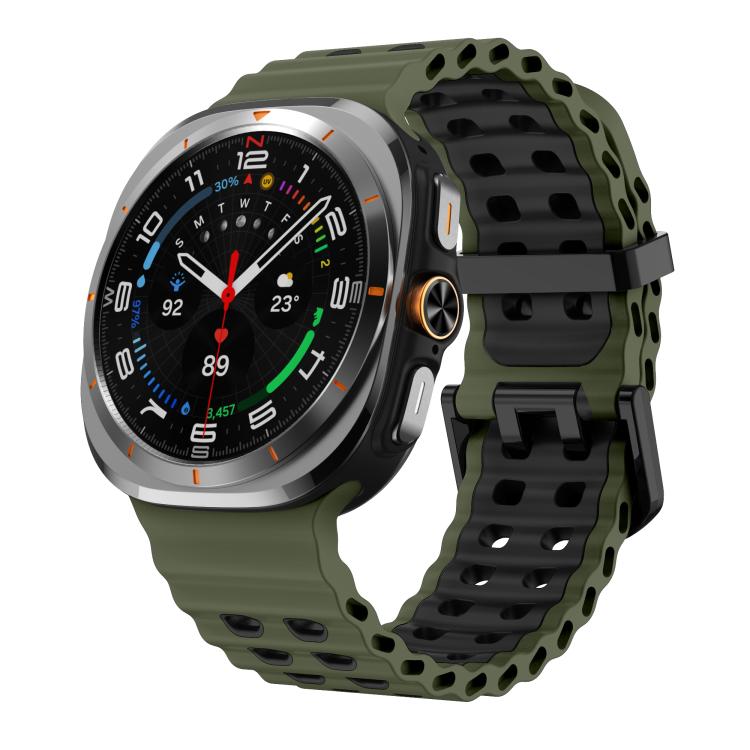 For Samsung Galaxy Watch Ultra 47mm / Ultra 2025 Kalebol Ocean Two-tone Silicone Strap(Army Green Black) - free shipping - PMC TechLife - Order now!