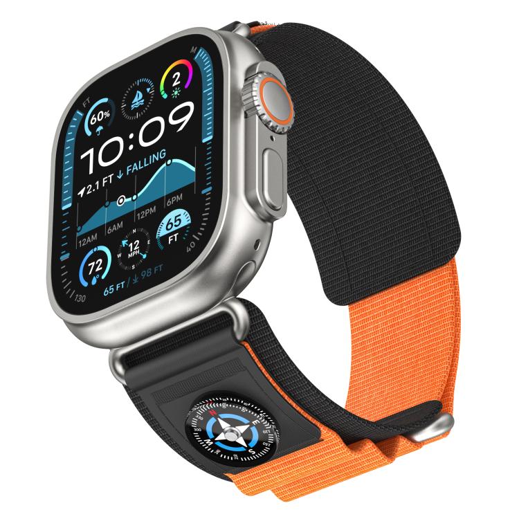 For Apple Watch 46mm / 49mm / 45mm / 44mm Kalebol Compass Nylon Loop Watch Strap(Black Orange) - free shipping - PMc TechLife - Order now!