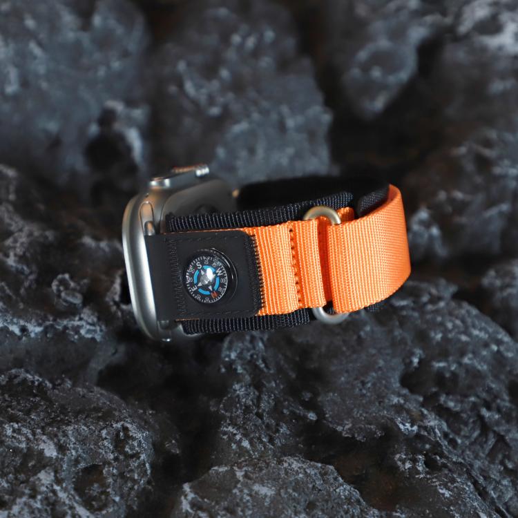For Apple Watch 46mm / 49mm / 45mm / 44mm Kalebol Compass Nylon Loop Watch Strap(Black Orange) - free shipping - PMc TechLife - Order now!