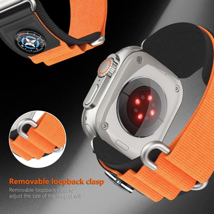 For Apple Watch 42mm / 41mm / 40mm / 38mm Kalebol Compass Nylon Loop Watch Strap(Black Orange) - free shipping - PMc TechLife - Order now!