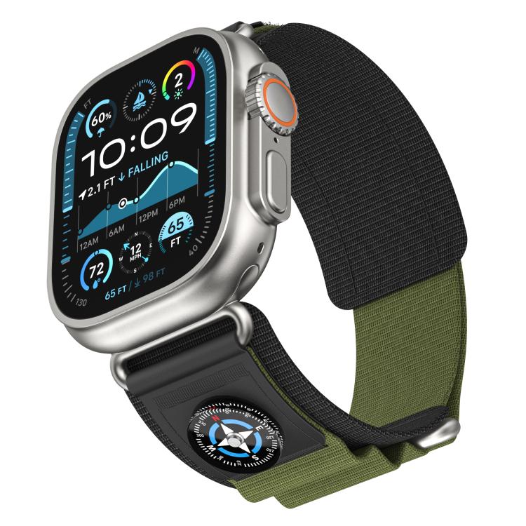 For Apple Watch 42mm / 41mm / 40mm / 38mm Kalebol Compass Nylon Loop Watch Strap(Black Army Green) - free shipping - PMc TechLife - Order now!