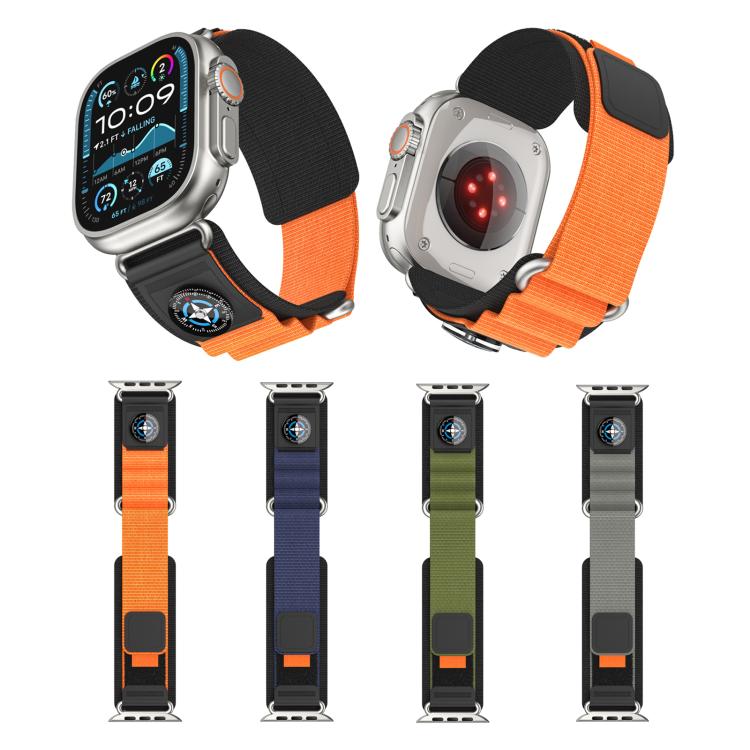 For Apple Watch 46mm / 49mm / 45mm / 44mm Kalebol Compass Nylon Loop Watch Strap(Black Orange) - free shipping - PMc TechLife - Order now!
