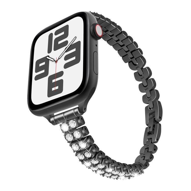 For Apple Watch 42mm / 41mm / 40mm / 38mm Slim Train Section Diamond Metal Watch Band(Black) - free shipping - PMc TechLife - Order now!