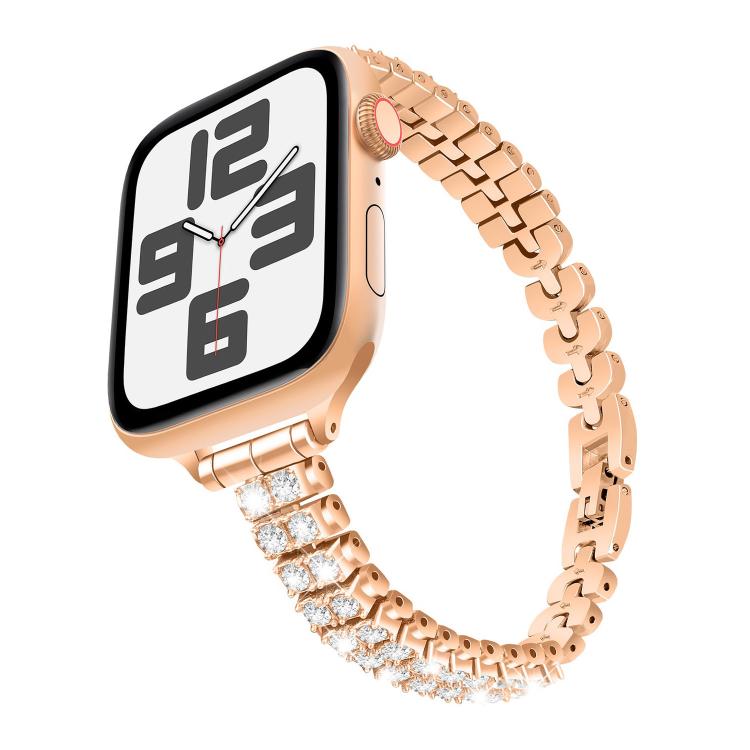 For Apple Watch 42mm / 41mm / 40mm / 38mm Slim Train Section Diamond Metal Watch Band(Rose Gold) - free shipping - PMc TechLife - Order now!