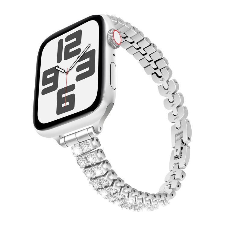 For Apple Watch 42mm / 41mm / 40mm / 38mm Slim Train Section Diamond Metal Watch Band(Silver) - free shipping - PMc TechLife - Order now!