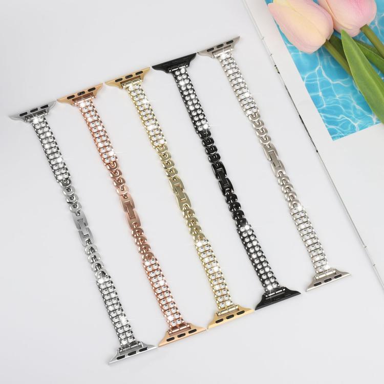 For Apple Watch 42mm / 41mm / 40mm / 38mm Slim Train Section Diamond Metal Watch Band(Rose Gold) - free shipping - PMc TechLife - Order now!