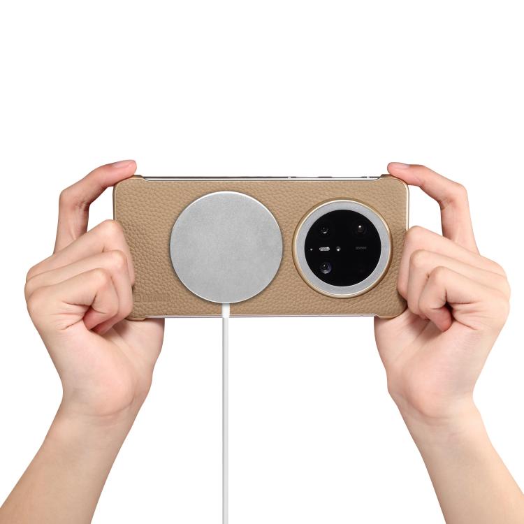 For Huawei Mate 70 Pro Denior A20 Genuine Leather Litchi Texture MagSafe Frameless Phone Case(Khaki) - free shipping - PMc TechLife - Order now!