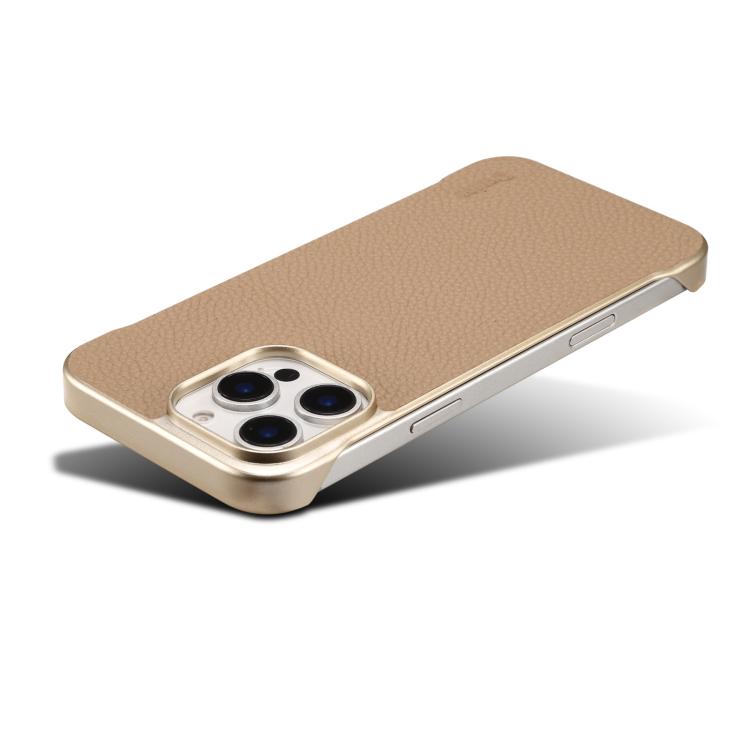 For iPhone 14 / 13 Denior A20 Genuine Leather Litchi Texture MagSafe Frameless Phone Case(Khaki) - free shipping - PMc TechLife - Order now!