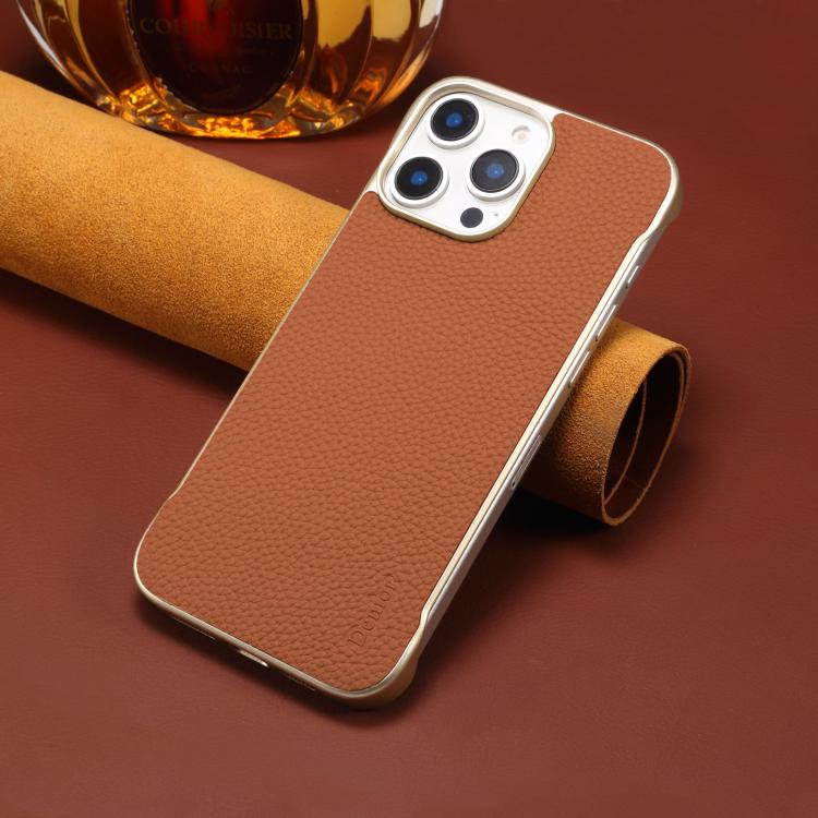 For iPhone 14 Pro Denior A20 Genuine Leather Litchi Texture MagSafe Frameless Phone Case(Brown) - free shipping - PMc TechLife - Order now!