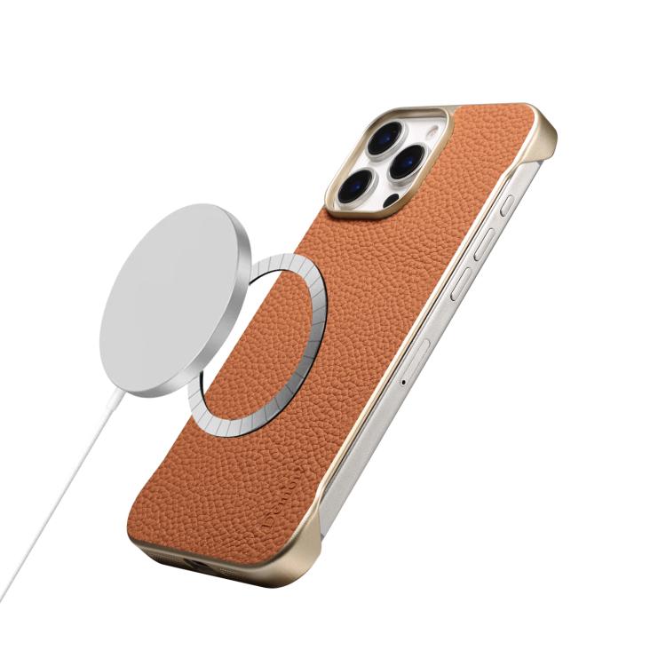 For iPhone 14 Pro Denior A20 Genuine Leather Litchi Texture MagSafe Frameless Phone Case(Brown) - free shipping - PMc TechLife - Order now!