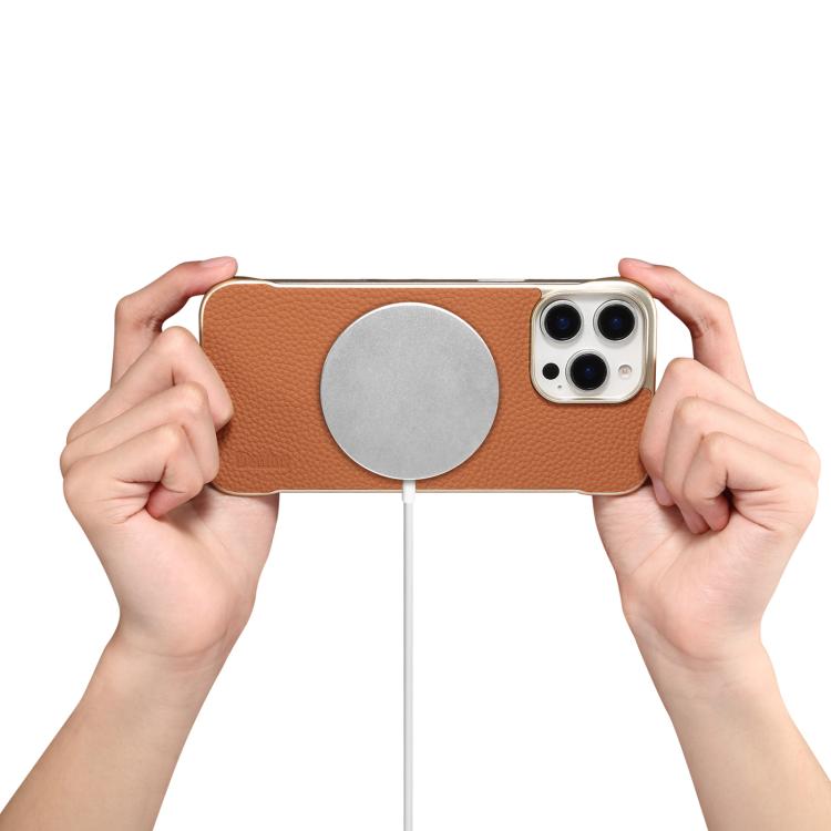 For iPhone 14 Pro Denior A20 Genuine Leather Litchi Texture MagSafe Frameless Phone Case(Brown) - free shipping - PMc TechLife - Order now!