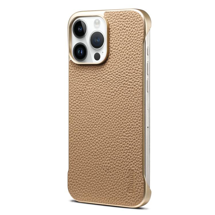 For iPhone 14 Pro Max Denior A20 Genuine Leather Litchi Texture MagSafe Frameless Phone Case(Khaki) - free shipping - PMc TechLife - Order now!
