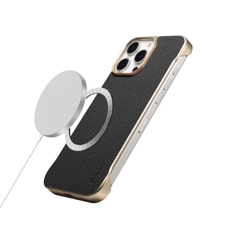 For iPhone 15 Pro Denior A20 Genuine Leather Litchi Texture MagSafe Frameless Phone Case(Black) - free shipping - PMc TechLife - Order now!