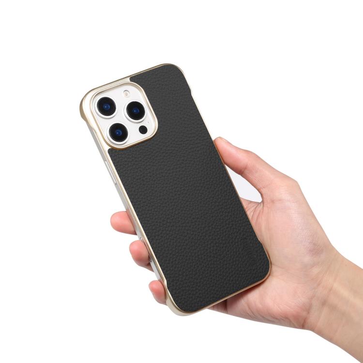 For iPhone 15 Pro Denior A20 Genuine Leather Litchi Texture MagSafe Frameless Phone Case(Black) - free shipping - PMc TechLife - Order now!