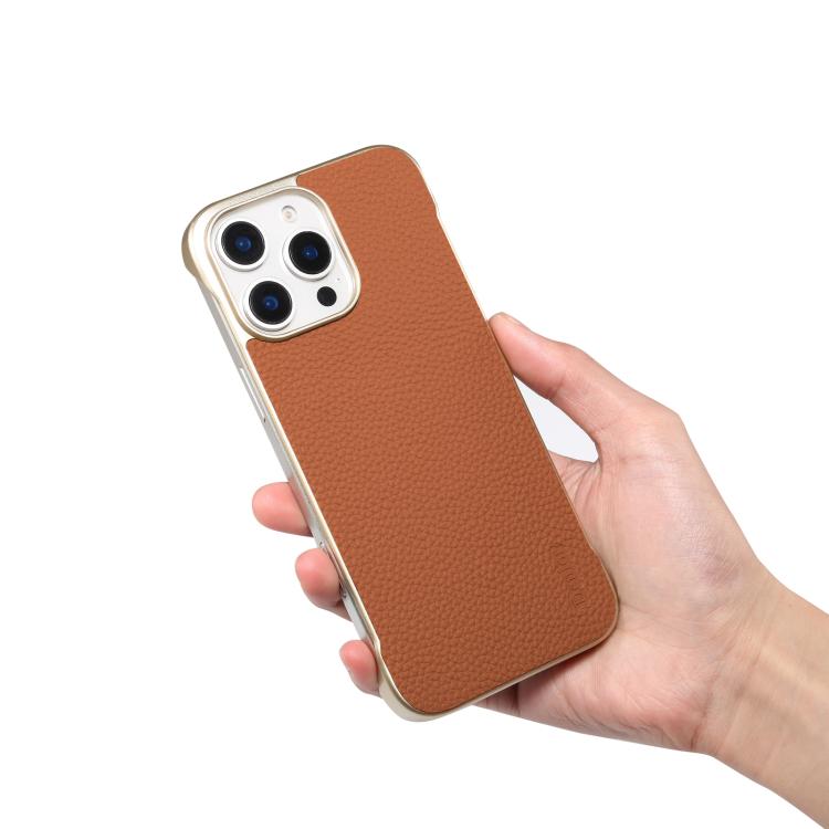 For iPhone 16 Plus Denior A20 Genuine Leather Litchi Texture MagSafe Frameless Phone Case(Brown) - free shipping - PMc TechLife - Order now!