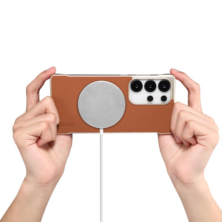 For Samsung Galaxy S25+ 5G Denior A20 Genuine Leather Litchi Texture MagSafe Frameless Phone Case(Brown) - free shipping - PMc TechLife - Order now!