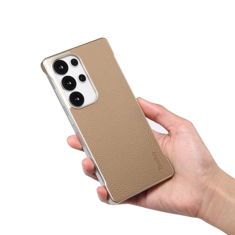 For Samsung Galaxy S25+ 5G Denior A20 Genuine Leather Litchi Texture MagSafe Frameless Phone Case(Khaki) - free shipping - PMc TechLife - Order now!