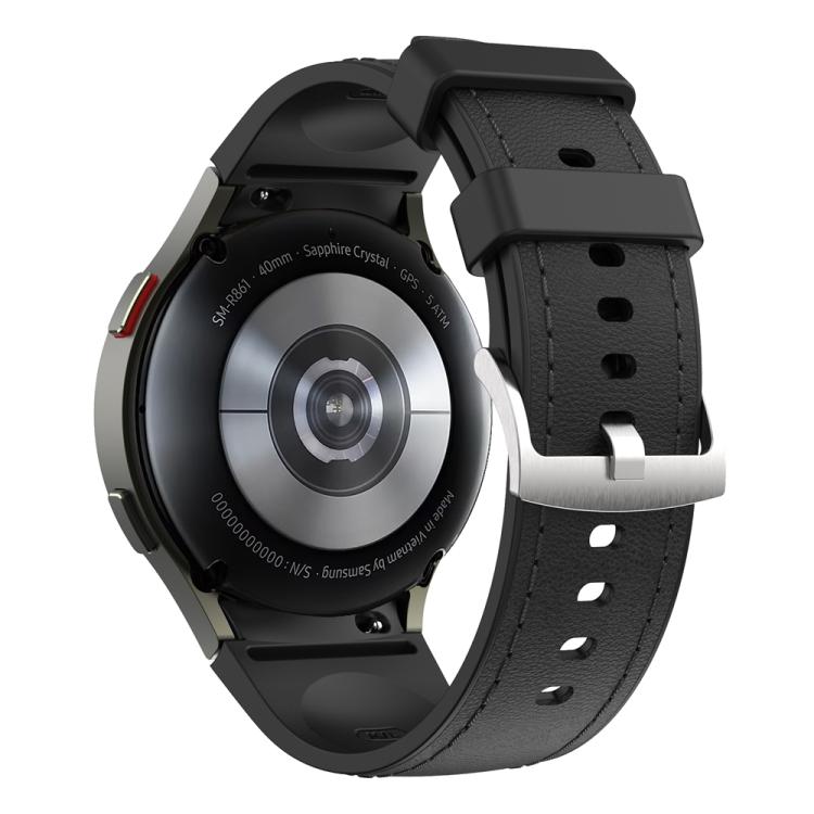For Samsung Galaxy Watch 7 / 6 / 5 / 4 Silver Pin Buckle Leather Silicone Watch Band(Black) - free shipping - PMC TechLife - Order now!