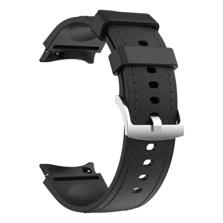 For Samsung Galaxy Watch 7 / 6 / 5 / 4 Silver Pin Buckle Leather Silicone Watch Band(Black) - free shipping - PMC TechLife - Order now!