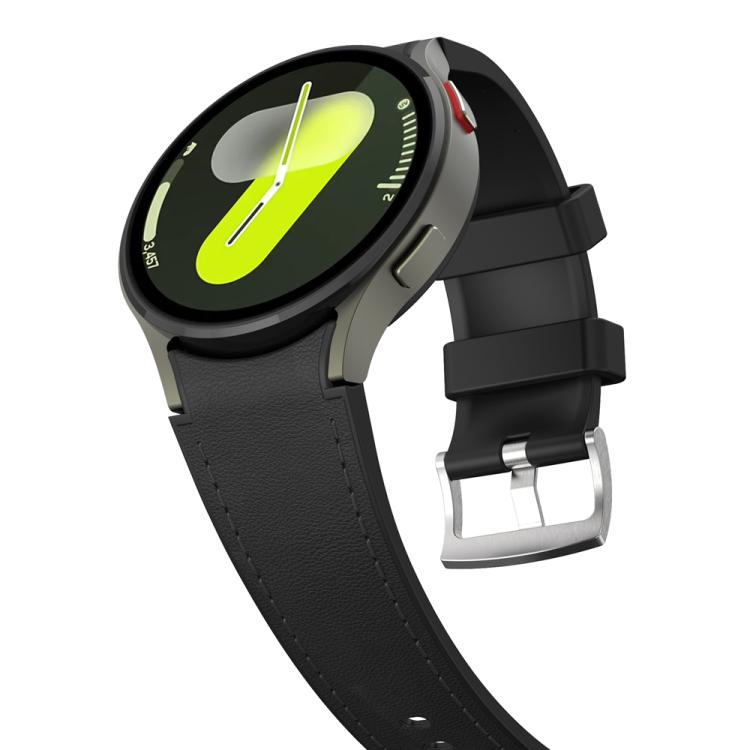 For Samsung Galaxy Watch 7 / 6 / 5 / 4 Silver Pin Buckle Leather Silicone Watch Band(Black) - free shipping - PMC TechLife - Order now!