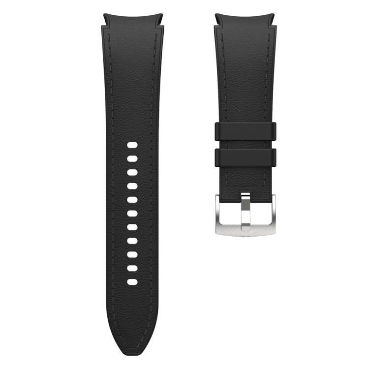 For Samsung Galaxy Watch 7 / 6 / 5 / 4 Silver Pin Buckle Leather Silicone Watch Band(Black) - free shipping - PMC TechLife - Order now!