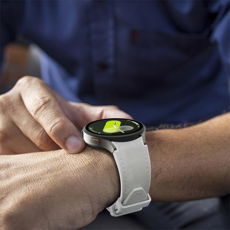 For Samsung Galaxy Watch 7 / 6 / 5 / 4 Silver Pin Buckle Leather Silicone Watch Band(Light Grey) - free shipping - PMC TechLife - Order now!