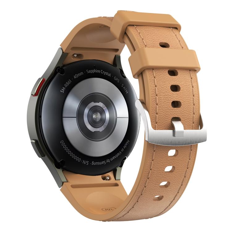 For Samsung Galaxy Watch 7 / 6 / 5 / 4 Silver Pin Buckle Leather Silicone Watch Band(Light Brown) - free shipping - PMC TechLife - Order now!