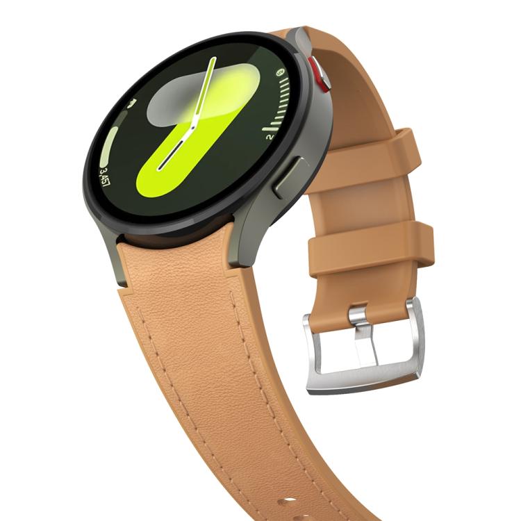 For Samsung Galaxy Watch 7 / 6 / 5 / 4 Silver Pin Buckle Leather Silicone Watch Band(Light Brown) - free shipping - PMC TechLife - Order now!