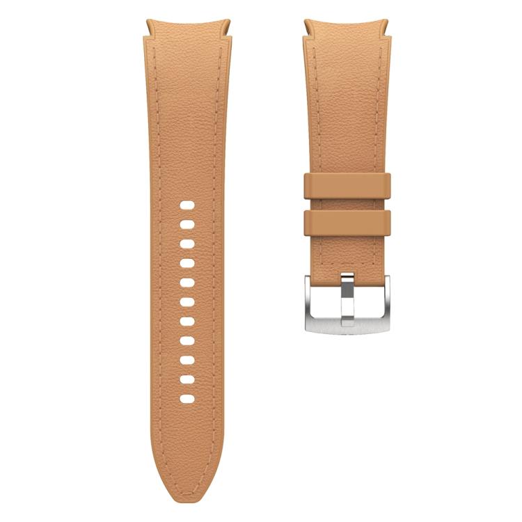 For Samsung Galaxy Watch 7 / 6 / 5 / 4 Silver Pin Buckle Leather Silicone Watch Band(Light Brown) - free shipping - PMC TechLife - Order now!