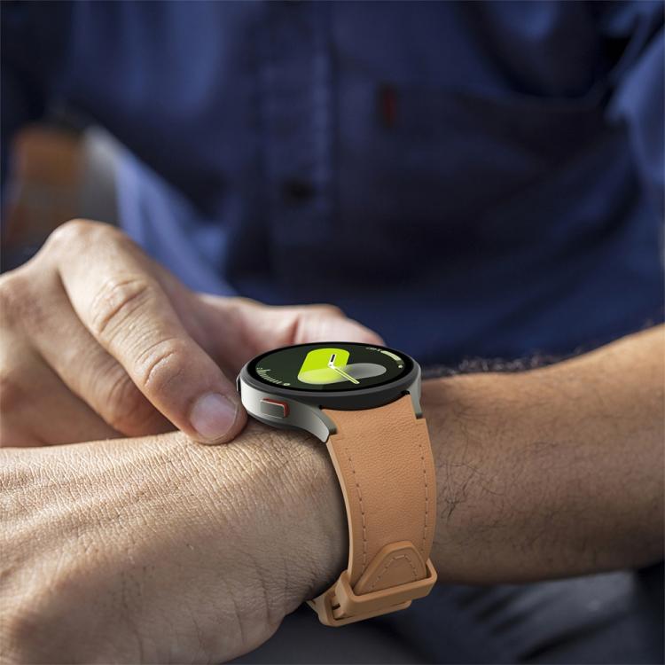 For Samsung Galaxy Watch 7 / 6 / 5 / 4 Silver Pin Buckle Leather Silicone Watch Band(Light Brown) - free shipping - PMC TechLife - Order now!