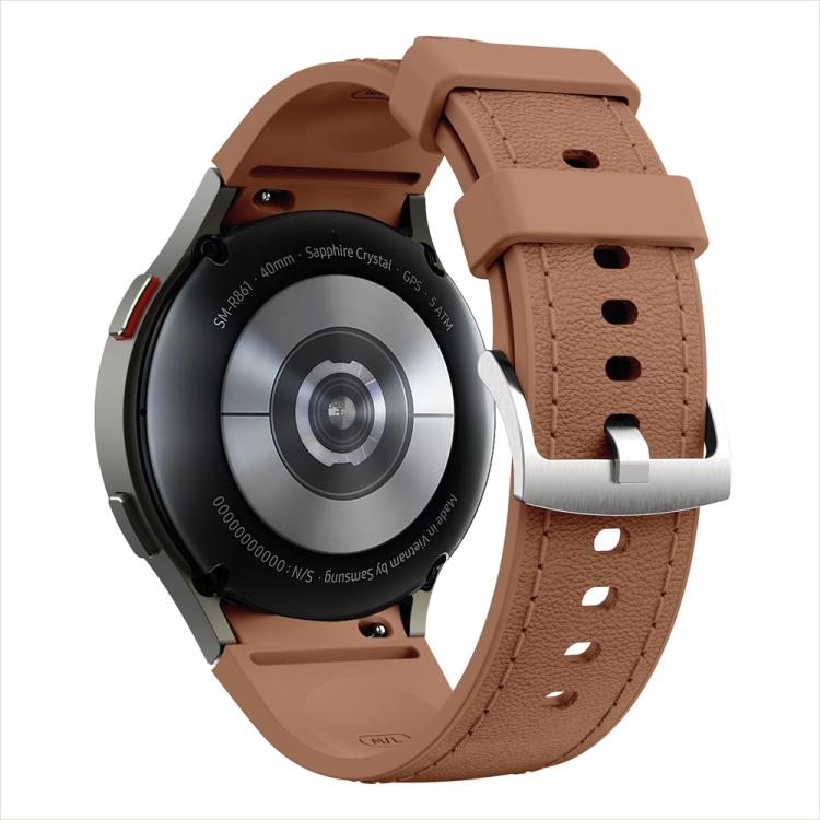 For Samsung Galaxy Watch 7 / 6 / 5 / 4 Silver Pin Buckle Leather Silicone Watch Band(Dark Brown) - free shipping - PMC TechLife - Order now!