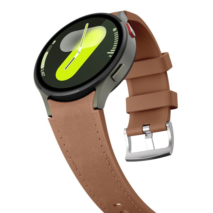 For Samsung Galaxy Watch 7 / 6 / 5 / 4 Silver Pin Buckle Leather Silicone Watch Band(Dark Brown) - free shipping - PMC TechLife - Order now!