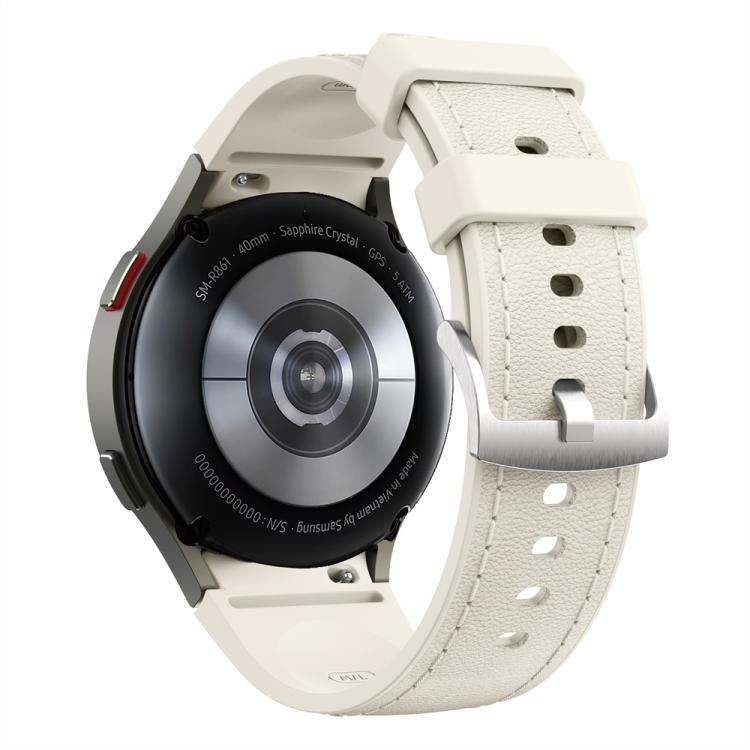 For Samsung Galaxy Watch 7 / 6 / 5 / 4 Silver Pin Buckle Leather Silicone Watch Band(Starlight) - free shipping - PMC TechLife - Order now!