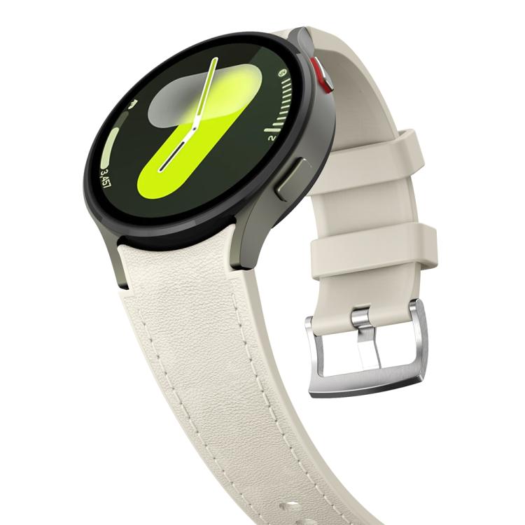 For Samsung Galaxy Watch 7 / 6 / 5 / 4 Silver Pin Buckle Leather Silicone Watch Band(Starlight) - free shipping - PMC TechLife - Order now!