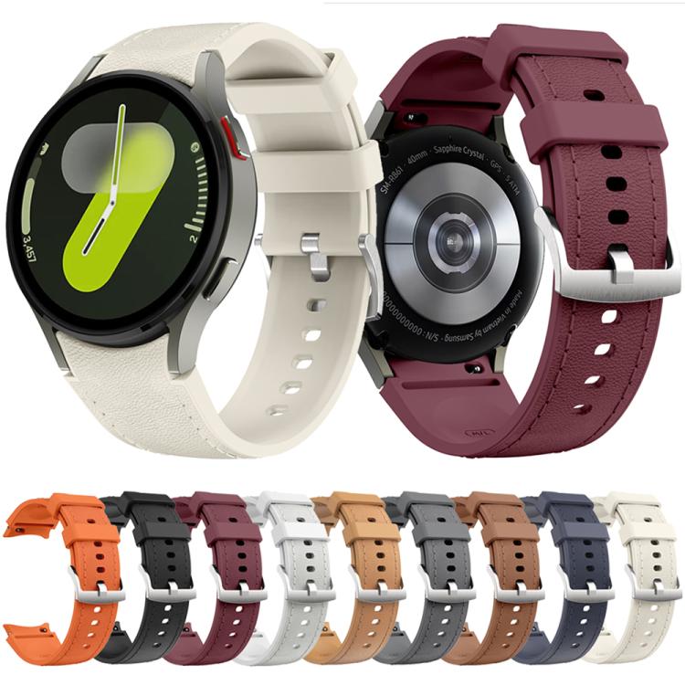 For Samsung Galaxy Watch 7 / 6 / 5 / 4 Silver Pin Buckle Leather Silicone Watch Band(Dark Grey) - free shipping - PMC TechLife - Order now!