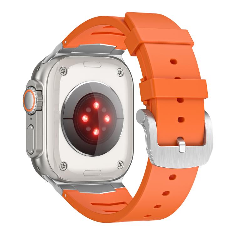 For Apple Watch Ultra / Ultra 2 49mm Stainless Steel Buckle Fluororubber Watch Band(Orange Silver) - free shipping - PMC TechLife - Order now!
