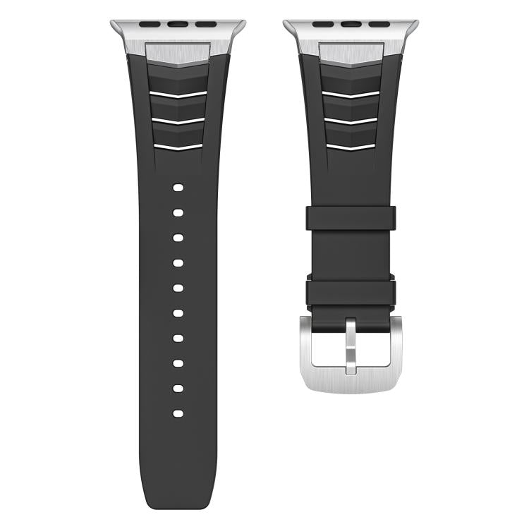 For Apple Watch Ultra / Ultra 2 49mm Stainless Steel Buckle Fluororubber Watch Band(Black Silver) - free shipping - PMC TechLife - Order now!