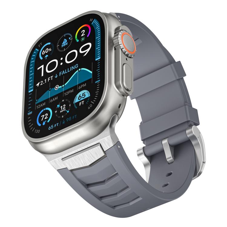 For Apple Watch Ultra / Ultra 2 49mm Stainless Steel Buckle Fluororubber Watch Band(Grey Silver) - free shipping - PMC TechLife - Order now!