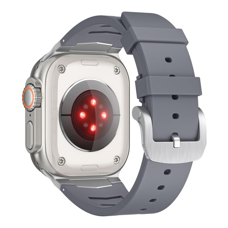 For Apple Watch Ultra / Ultra 2 49mm Stainless Steel Buckle Fluororubber Watch Band(Grey Silver) - free shipping - PMC TechLife - Order now!