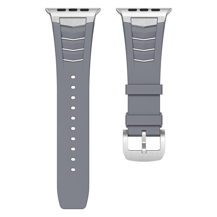 For Apple Watch Ultra / Ultra 2 49mm Stainless Steel Buckle Fluororubber Watch Band(Grey Silver) - free shipping - PMC TechLife - Order now!