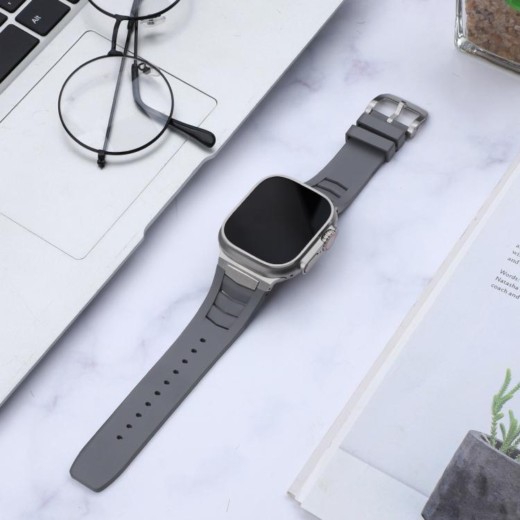 For Apple Watch Ultra / Ultra 2 49mm Stainless Steel Buckle Fluororubber Watch Band(Grey Silver) - free shipping - PMC TechLife - Order now!
