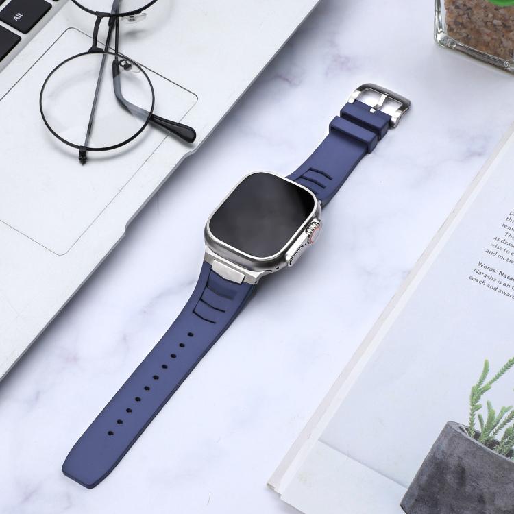 For Apple Watch Ultra / Ultra 2 49mm Stainless Steel Buckle Fluororubber Watch Band(Blue Silver) - free shipping - PMC TechLife - Order now!