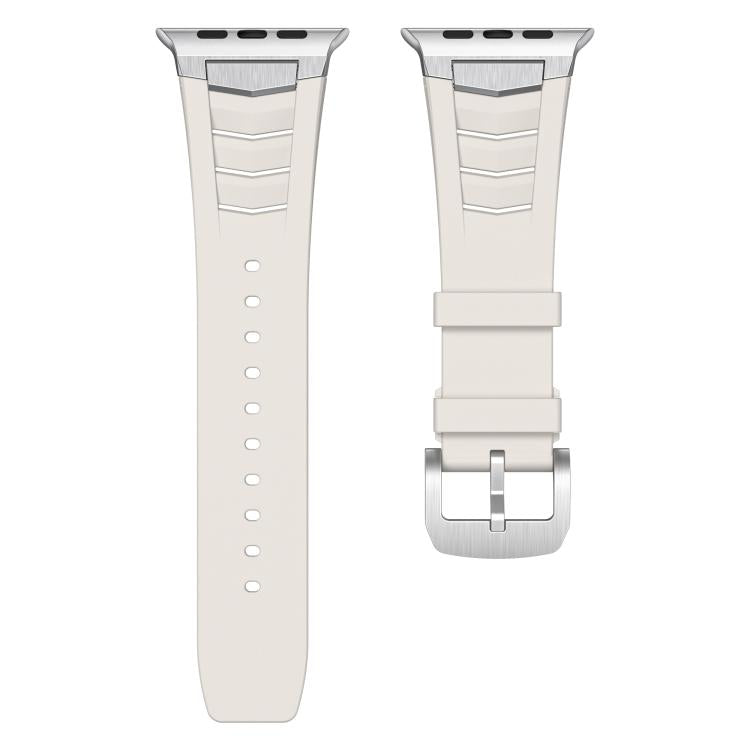For Apple Watch Ultra / Ultra 2 49mm Stainless Steel Buckle Fluororubber Watch Band(Starlight Silver) - free shipping - PMC TechLife - Order now!