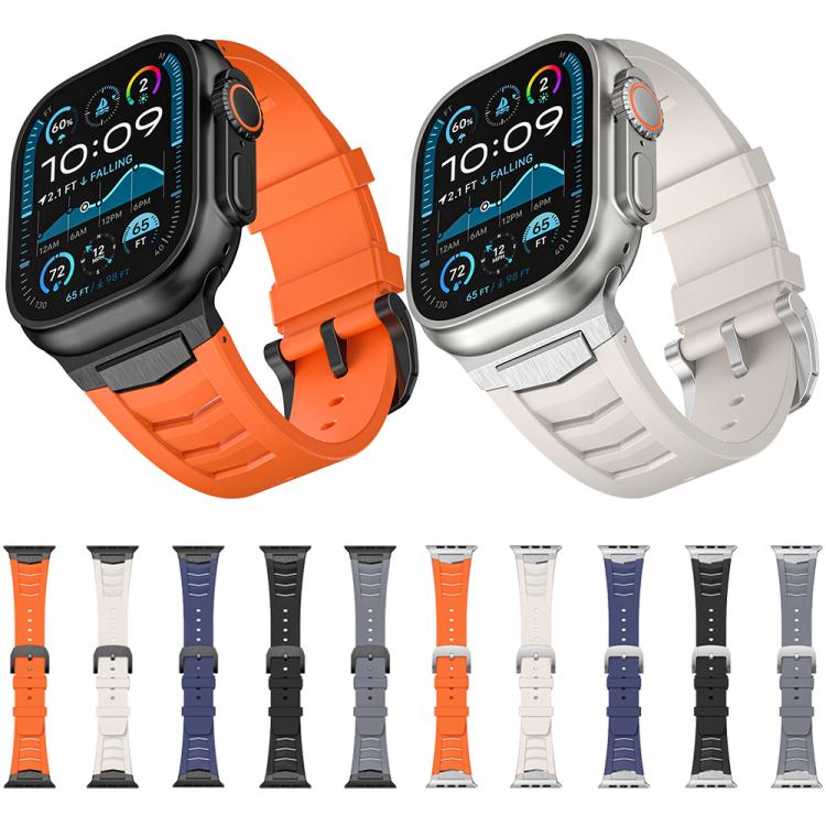 For Apple Watch Ultra / Ultra 2 49mm Stainless Steel Buckle Fluororubber Watch Band(Black Silver) - free shipping - PMC TechLife - Order now!