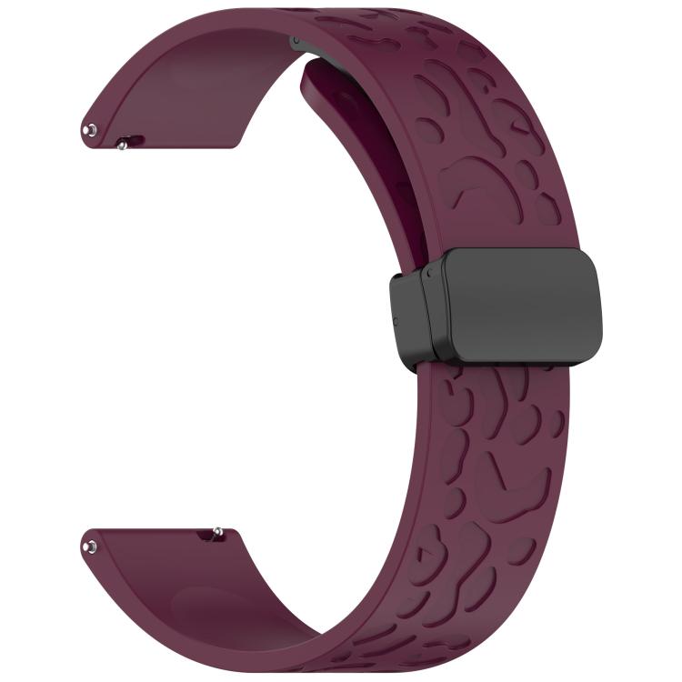22mm Kalebol Universal Leopard Print Magnetic Folding Buckle Silicone Strap(Wine Red) - 22mm Bands by Kalebol | Online Shopping South Africa | PMc TechLife | Buy Now Pay Later Mobicred