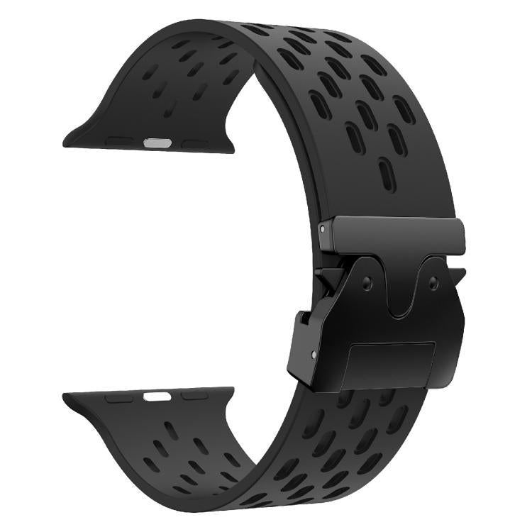 For Apple Watch 46mm / 49mm / 45mm / 44mm Kalebol Mesh Umbrella Buckle Silicone Watch Strap(Black) - Watch Bands by Kalebol | Online Shopping South Africa | PMC TechLife | Buy Now Pay Later Mobicred