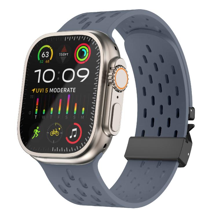 For Apple Watch 46mm / 49mm / 45mm / 44mm Kalebol Mesh Umbrella Buckle Silicone Watch Strap(Blue Grey) - Watch Bands by Kalebol | Online Shopping South Africa | PMC TechLife | Buy Now Pay Later Mobicred